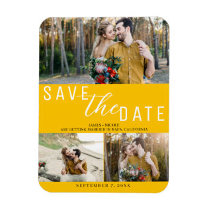 Ímã Fotos do Casamento Save the Date Amarelo Girassol
