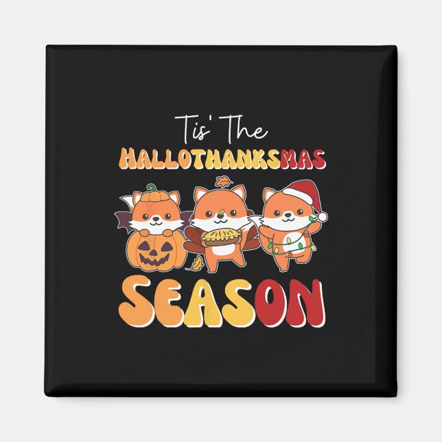 Imã Fox Christmas Halloween Tis' The Hallothanksmas Se (Frente)