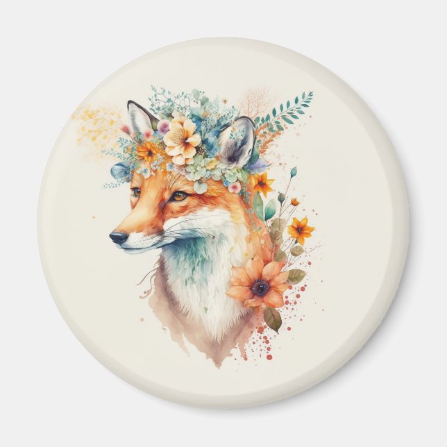 Imã Fox Flower Crown Watercolor                        (Frente)