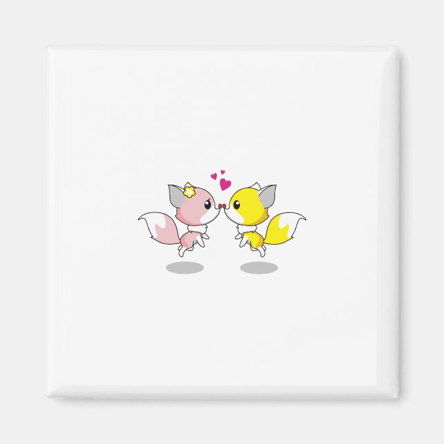 Imã Fox Love Kiss Animal Fofo Design (Frente)
