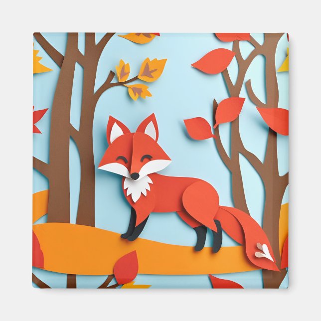 Imã Fox Papercraft Efeito Woodland Willife (Frente)