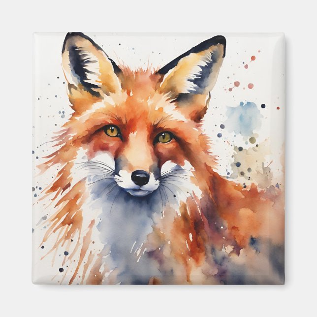 Imã Fox Retrato de Aquarela (Frente)