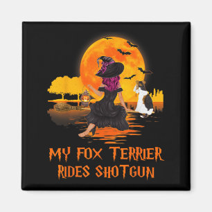 Imã Fox Terrier Anda de Passageiro Cão e Bruxa Hallowe