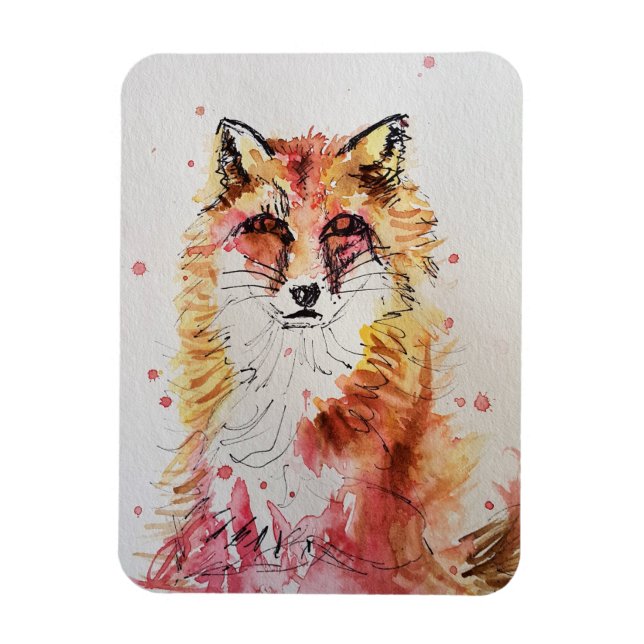 Ímã Fox Watercolor Woodland Arte Animal (Vertical)