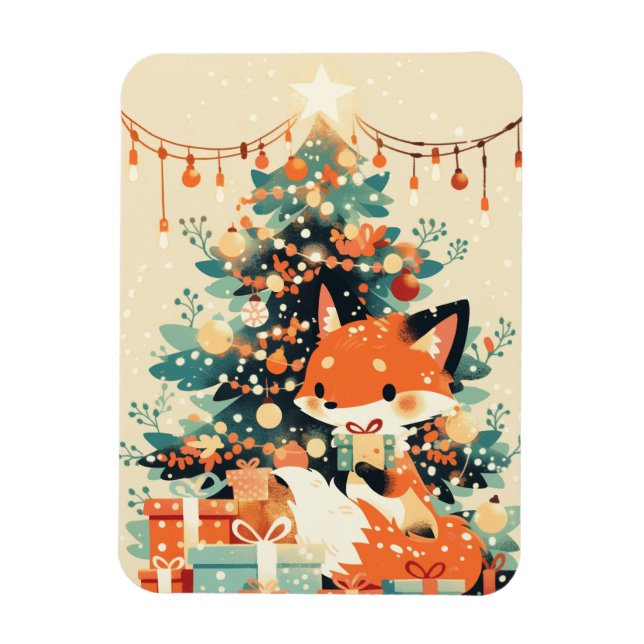 Ímã Fox with Christmas Tree and Gifts (Vertical)
