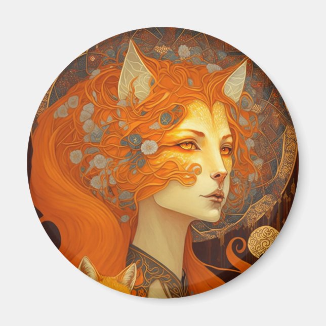 Imã Fox Woman Fantasy Art (Frente)
