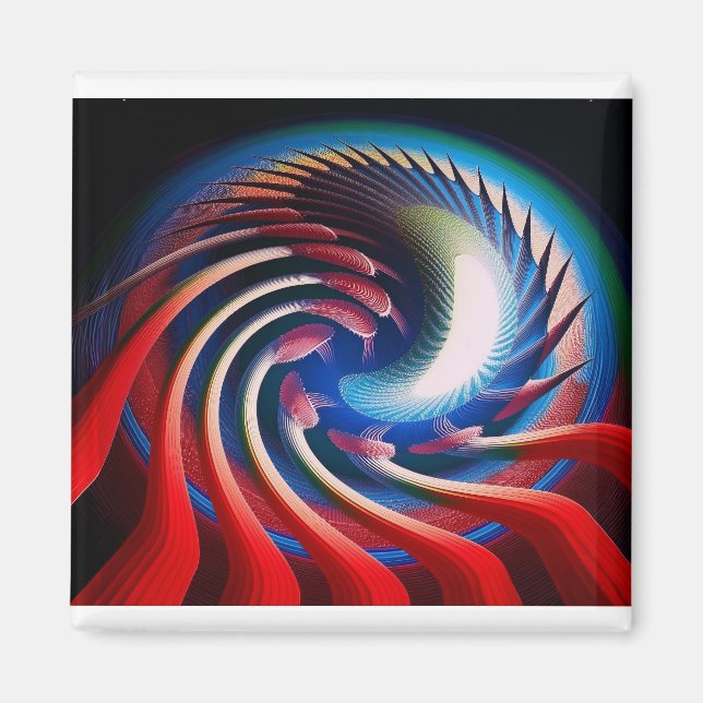 Imã Fractal de Fantasia Azul e Branco Vermelho (Frente)