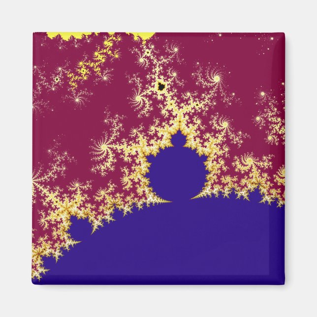 Imã Fractal mandelbrot dourado vermelho e azul (Frente)
