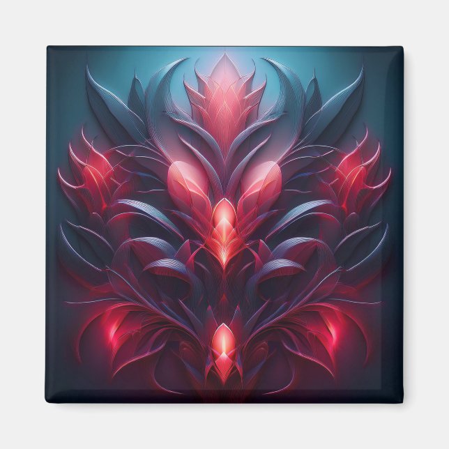 Imã Fractal Vermelho e Azul Belos Com Dica Floral (Frente)