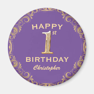 Imã Frame de Glitter Roxo e Dourado do primeiro aniver