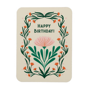 Ímã Frame Floral Elegante Feliz Aniversário