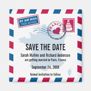 Imã França Air Mail Wedding Save the Date