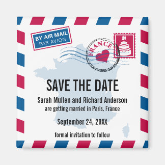 Imã França Air Mail Wedding Save the Date (Salvem a da