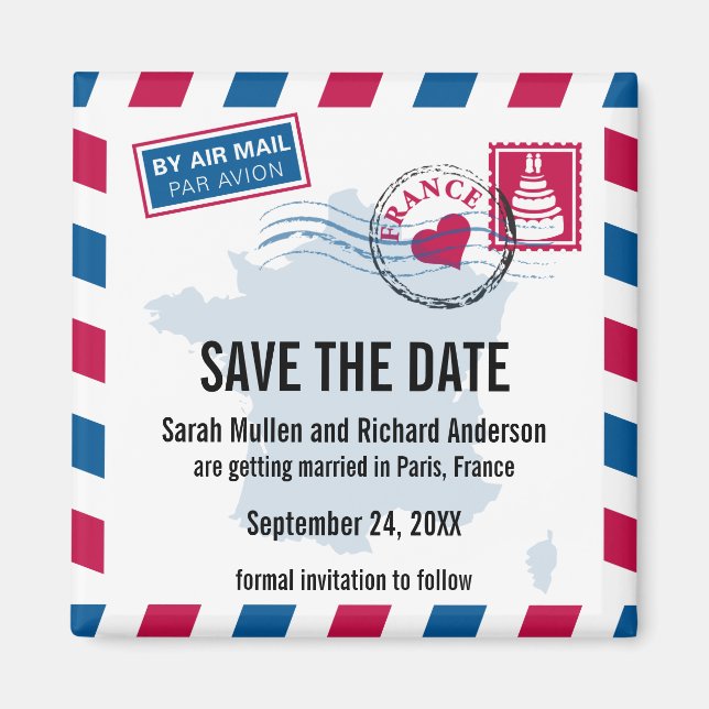 Imã França Air Mail Wedding Save the Date (Salvem a da (Frente)