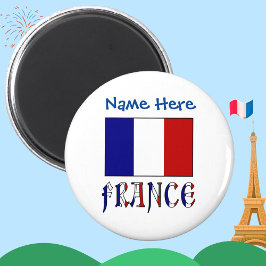 Imã França e Bandeira Francesa Personalização Azul