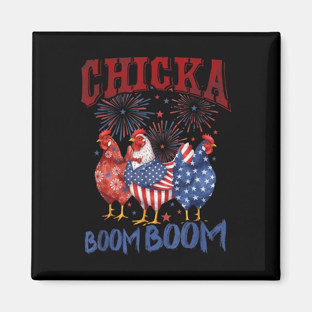 Imã Frango Boom Boom Divertido Patriótico Chicka 4 De  (Frente)