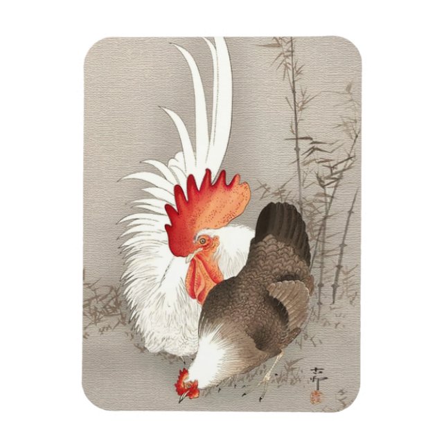 Ímã Frango e Galo por Ohara Koson (Vertical)