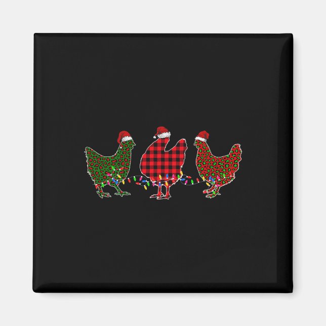 Imã Frango Feliz Natal Vermelho Verde Leopardo Xadrez  (Frente)