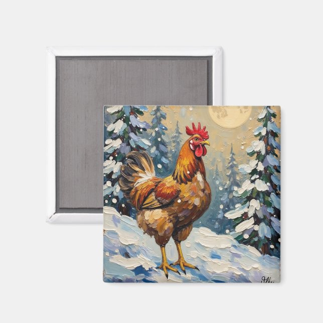 Imã Frango Vintage em Terra de Natal Nevada (Front/Back)