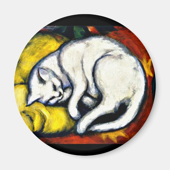 Imã Franz Marc - O Gato Branco, pintura de arte, (Frente)