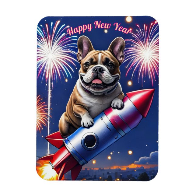 Ímã Französische Bulldogge Neujahr lustig Rakete (Vertical)