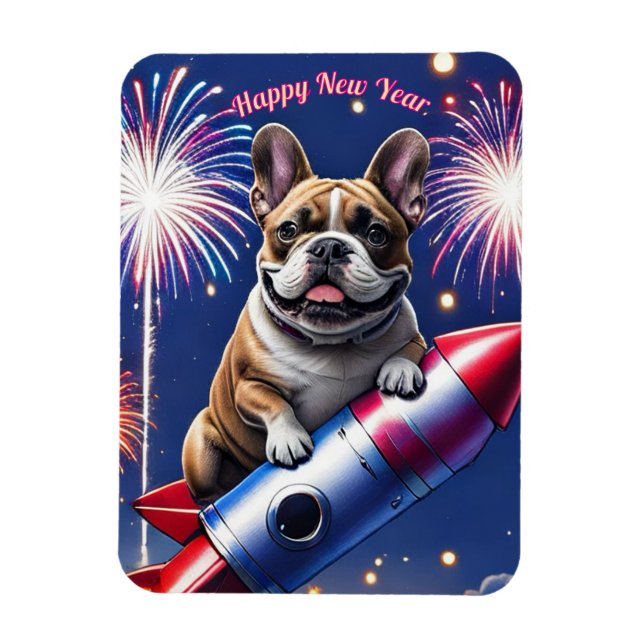 Ímã Französische Bulldogge Neujahr lustig Rakete (Vertical)