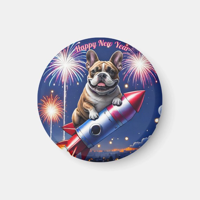 Imã Französische Bulldogge Neujahr lustig Rakete (Frente)