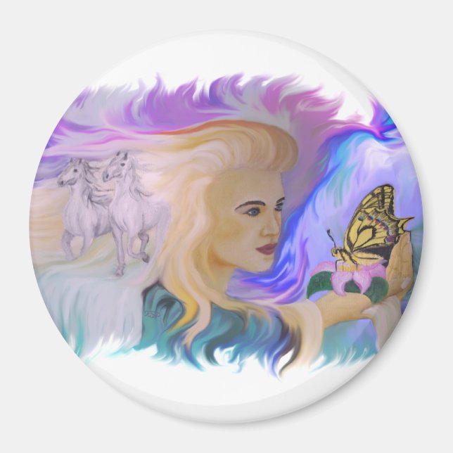 Imã Frau mit Pferd und Schmetterling em mãos (Frente)