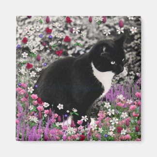 Imã Freckles em Flores II Magnet - Gato Tuxedo