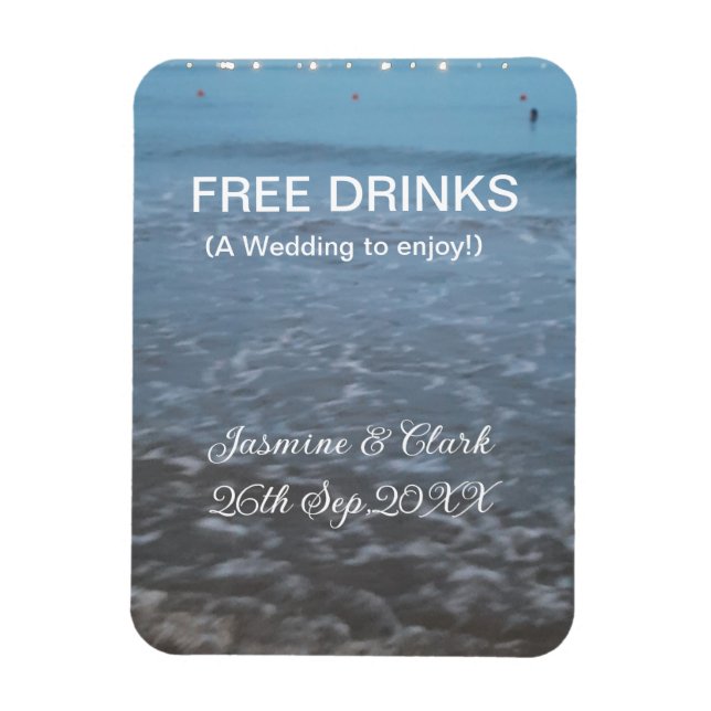 Ímã Free drinks save the date beach wedding add name  (Vertical)