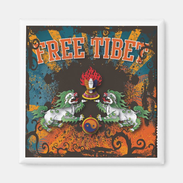 Imã Free Tibet Grunge Art (Frente)