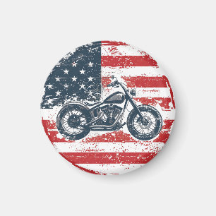 Imã Freedom Ride: Retro Motorcycle and American Flag