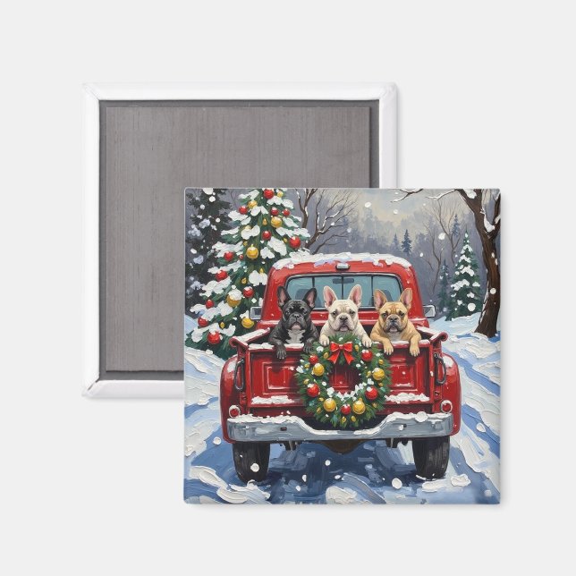 Imã French Bulldog Christmas Red Truck Holiday (Front/Back)