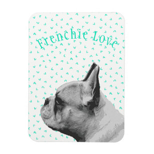 Ímã Frenchie Love - French Bulldog & Fun Teal Pattern