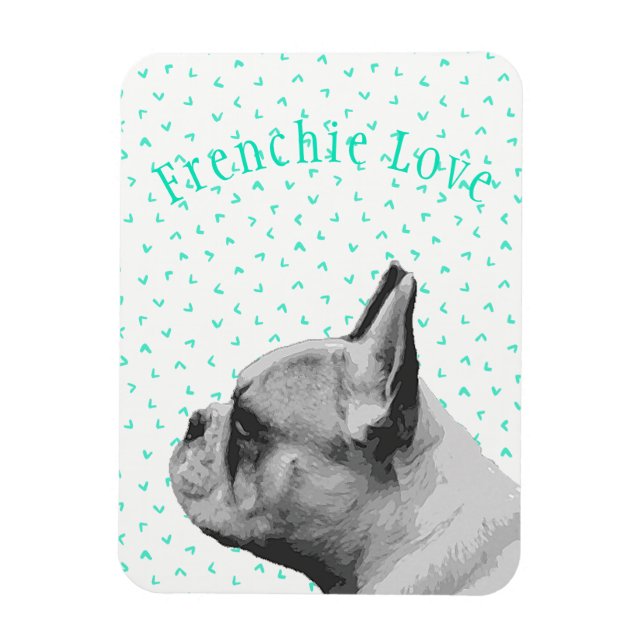 Ímã Frenchie Love - French Bulldog & Fun Teal Pattern (Vertical)