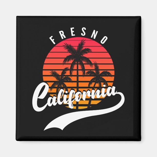 Imã Fresno Retro Sunset E Palmeiras Magnet (Frente)