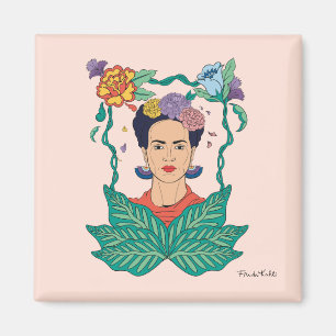 Imã Frida Kahlo Floral Frame Graphic