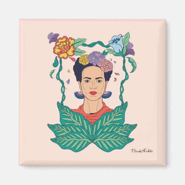 Imã Frida Kahlo Floral Frame Graphic (Frente)