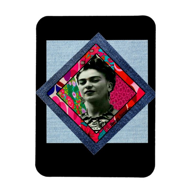Ímã Frida Kahlo Retro Pink Denim (Vertical)