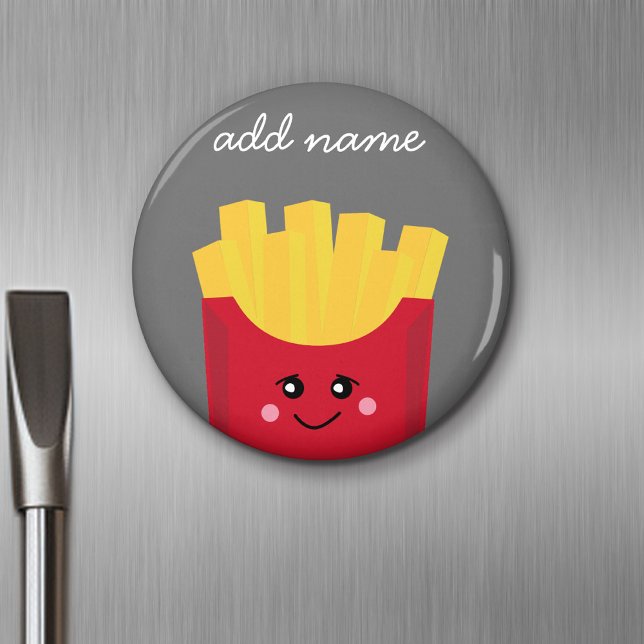 Imã Fritas Francesas Cute Kawaii com Nome Personalizad (Personalized Fridge Magnet - Add Custom Text)