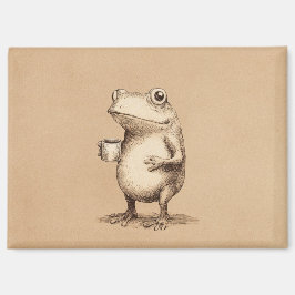 Imã Frog with Coffee – Whimsical Vintage Animal