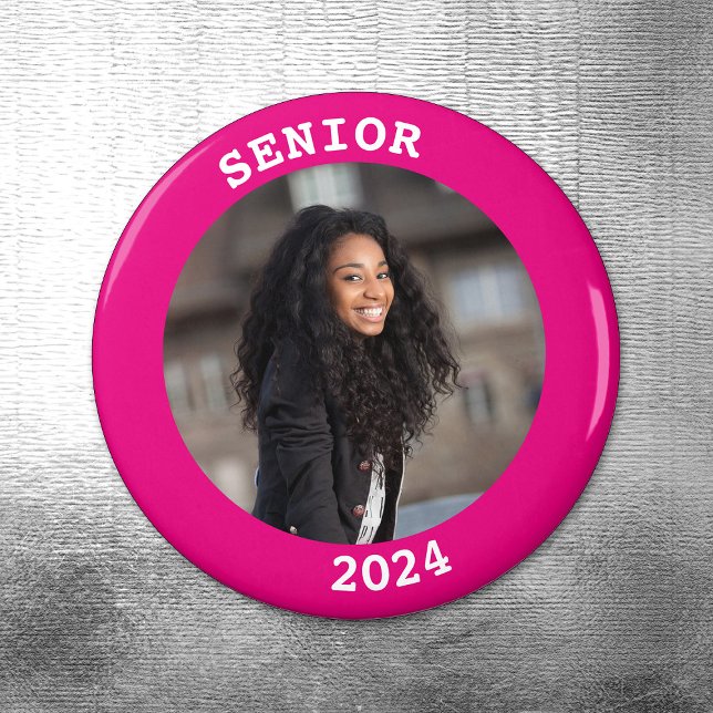 Imã Fronteira de Fotografias Quente Redonda 2023 (Hot Pink Senior Year 2024 Graduation Photo Magnet)
