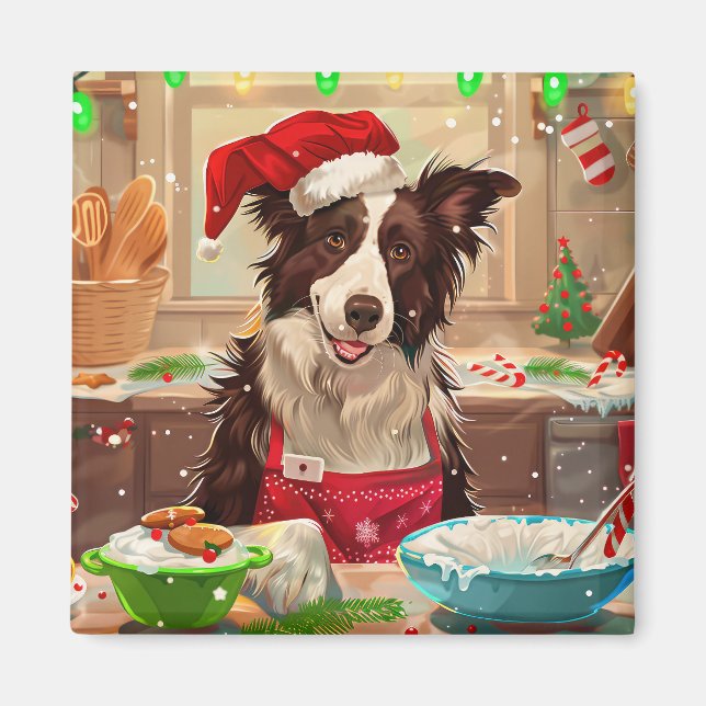 Imã Fronteira Feriado de Collie Baking: Natal Festivo (Frente)