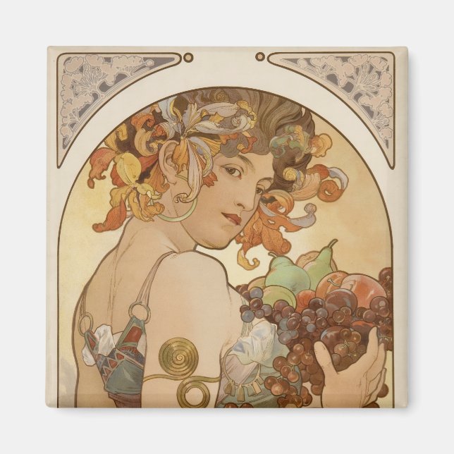Imã Fruta (Art Nouveau) (Retrato feminino) (Frutas) (Frente)