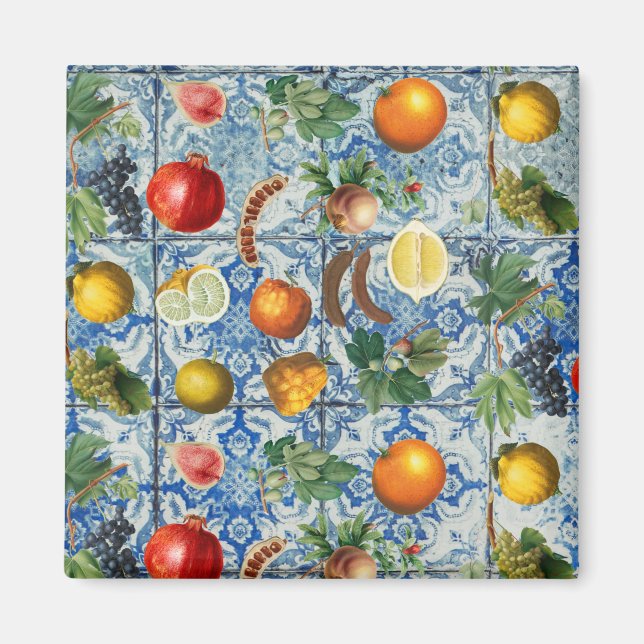 Imã Fruta de Verão do Mediterrâneo e Mosaico Branco Az (Frente)