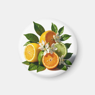Imã Frutas Cítricas Vibrantes Flores Realistas