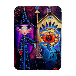 Ímã Fuchsia Halloween Bruxa Alchemy Owl Grandes Olhos