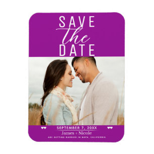 Ímã Fuchsia Moderno Foto de Casamento Save the Date