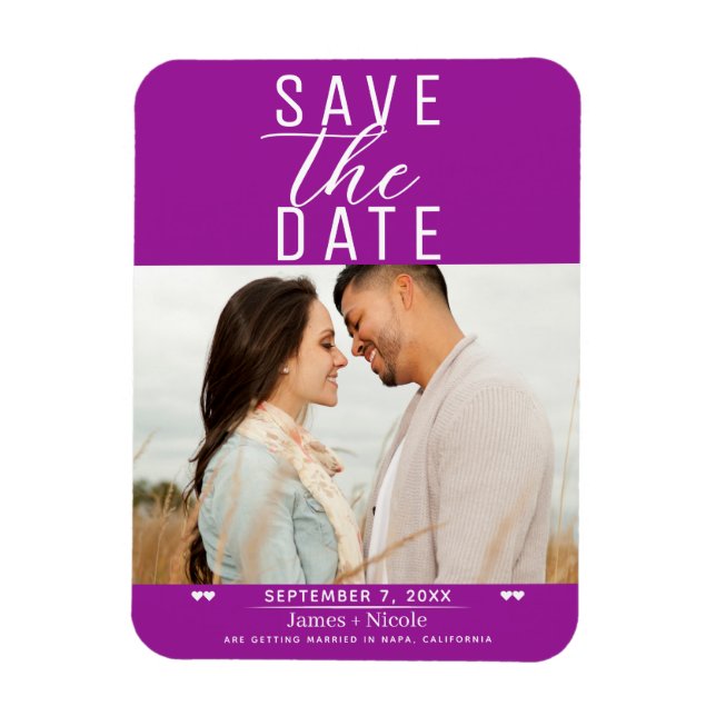 Ímã Fuchsia Moderno Foto de Casamento Save the Date (Vertical)