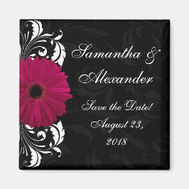 Imã Fuchsia Scroll Gerbera Daisy w/Black and White